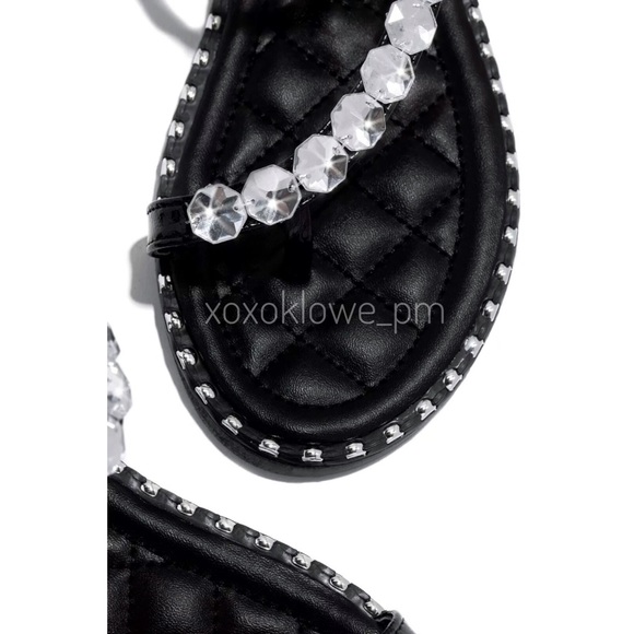 Black Diamond Sparkly Rhinestone Embellished Ankle Strap Sandals - Picture 5 of 13